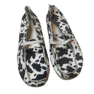Womens Casual Canvas Cow Print Comfort Slip On Loafers Shoes White Black Size 10